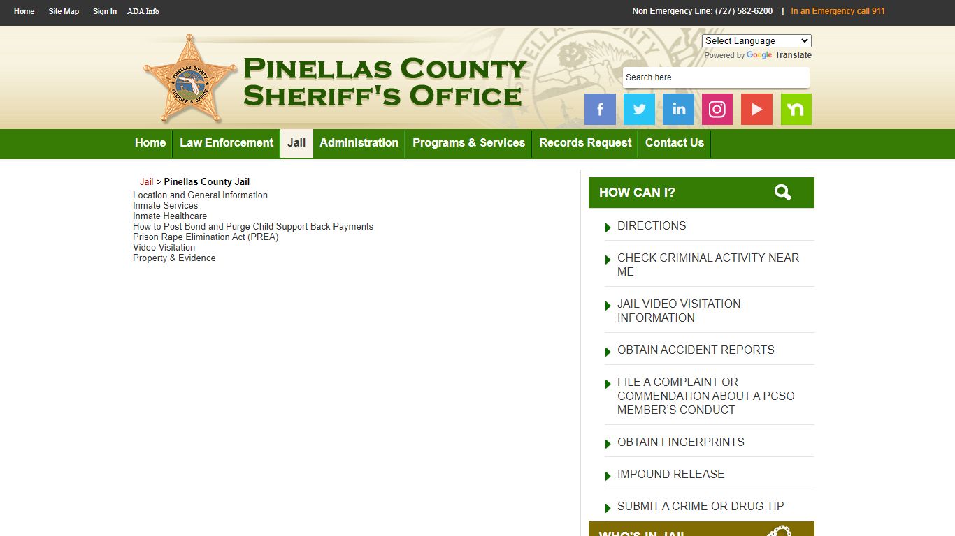 Site Search - Pinellas County Jail